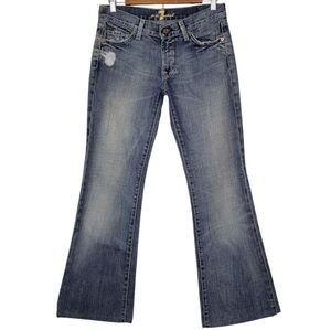 7 For All Mankind Y2k Blue Denim Distressed Flare Wide Leg Jeans Sz 27
